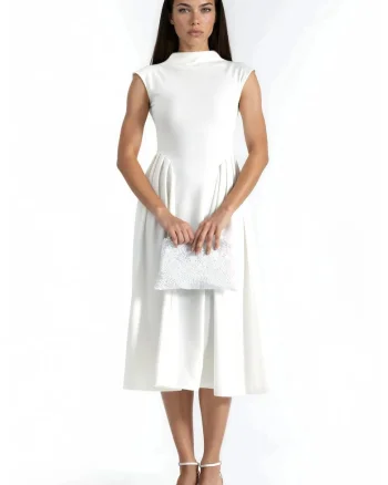 Rochie Midi  Alb, Poliester/Elastan, Guler rotund