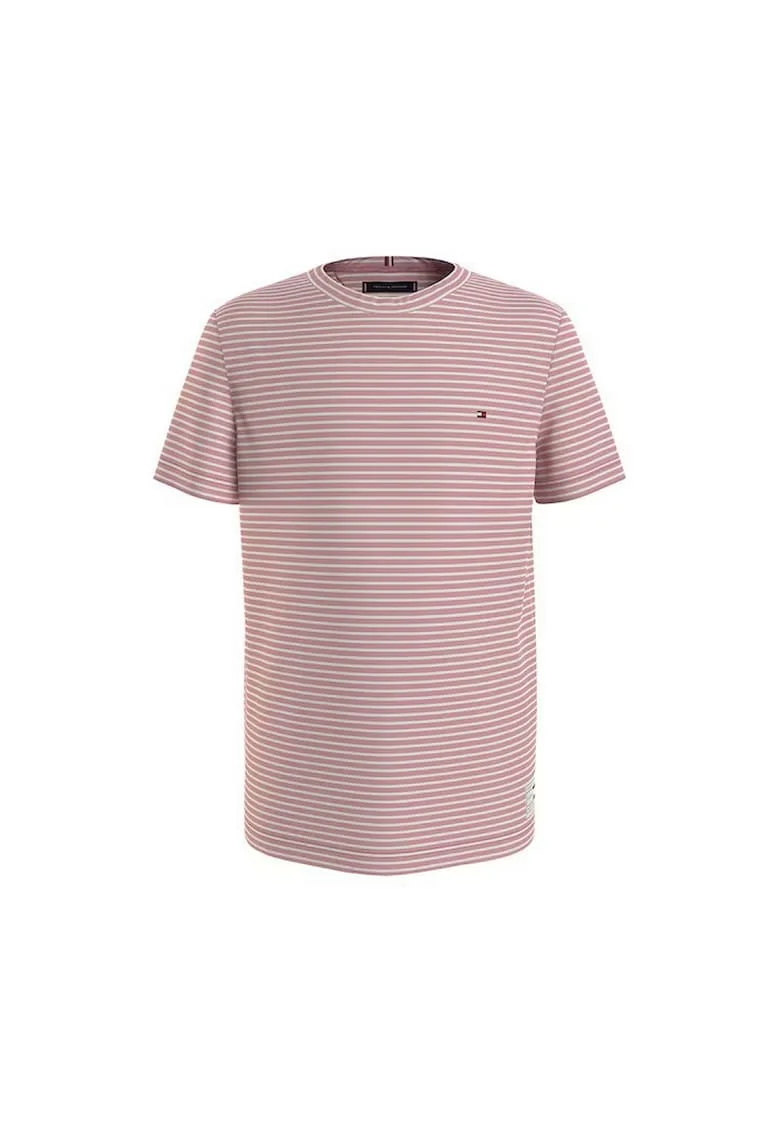Tricou din amestec de bumbac organic cu model in dungi, Roz