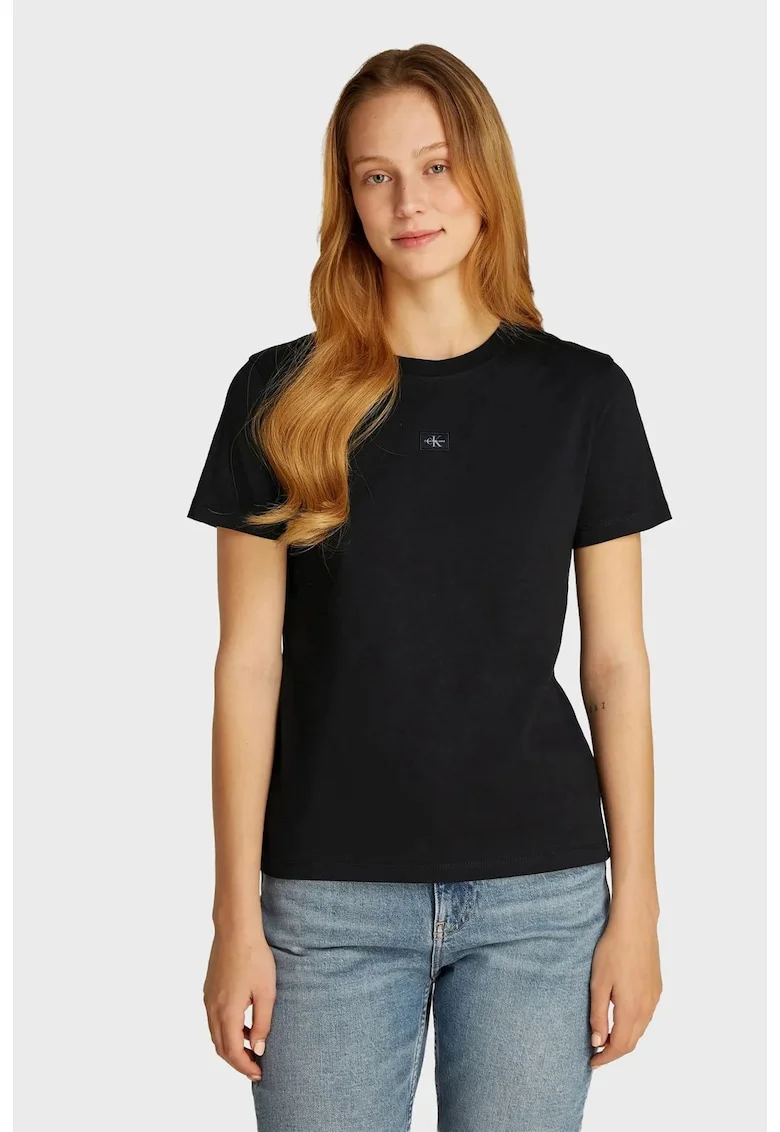 Tricou cu aplicatie logo, Negru