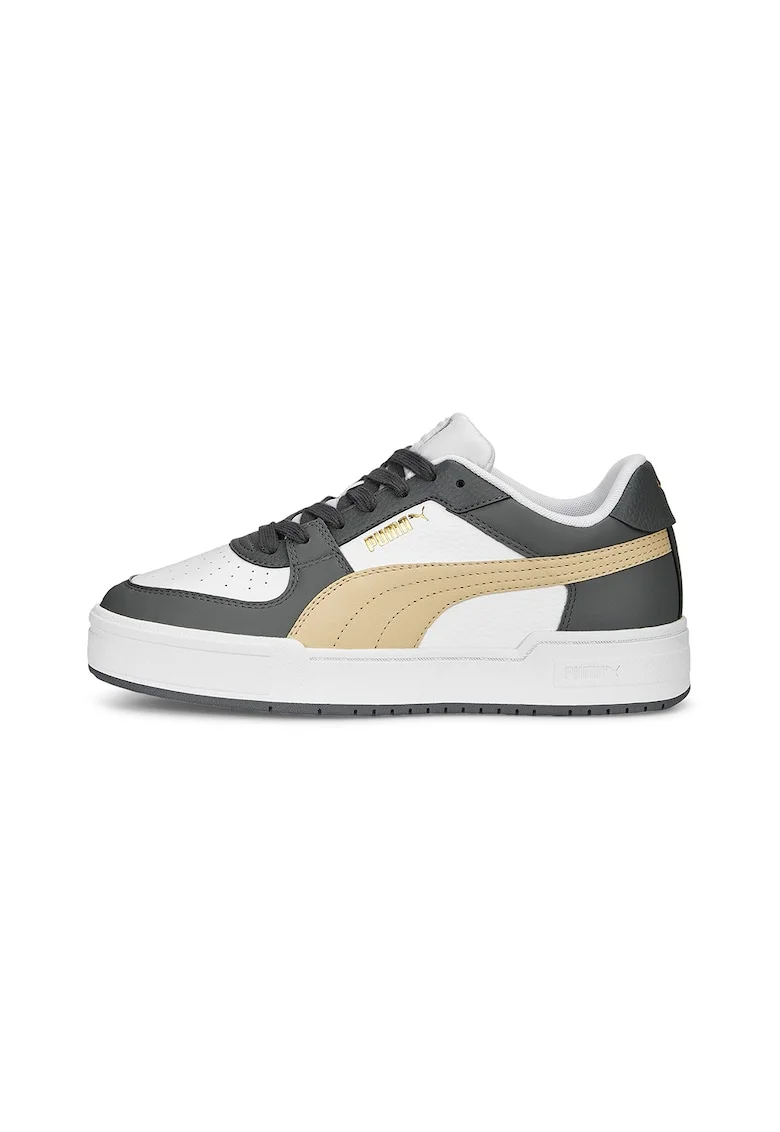 Pantofi sport de piele cu perforatii Ca Pro, Alb/Maro camel/Gri antracit