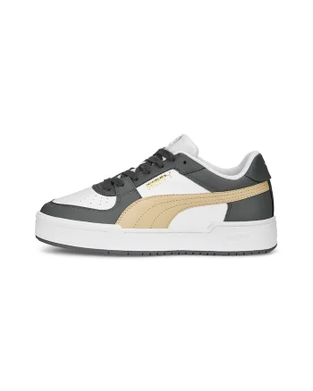 Pantofi sport de piele cu perforatii Ca Pro, Alb/Maro camel/Gri antracit