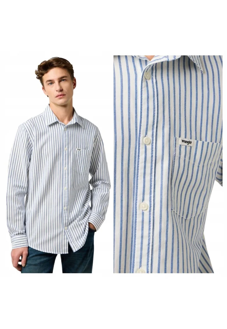 Camasa clasica pentru barbati,  Marimea l, Albastru, Model 1 PKT SHIRT, Croiala lejera regular fit, Fabricat integral din bumbac 100%, Inchidere cu nasturi, Dotat cu un singur buzunar