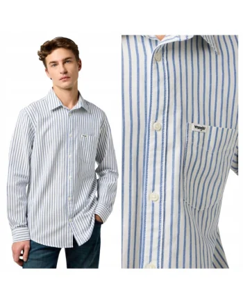 Camasa clasica pentru barbati,  Marimea l, Albastru, Model 1 PKT SHIRT, Croiala lejera regular fit, Fabricat integral din bumbac 100%, Inchidere cu nasturi, Dotat cu un singur buzunar
