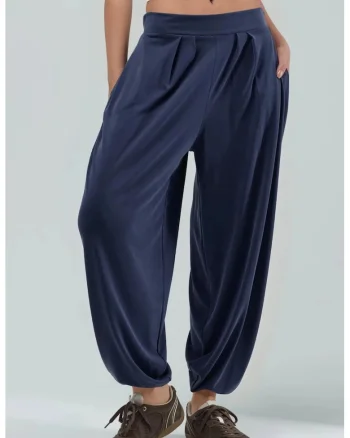 Pantaloni  modal/poliester, Albastru inchis
