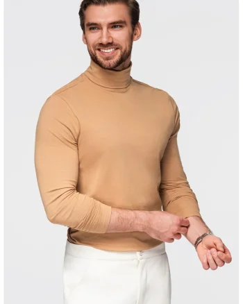 Bluza slim fit cu guler inalt, Maro camel