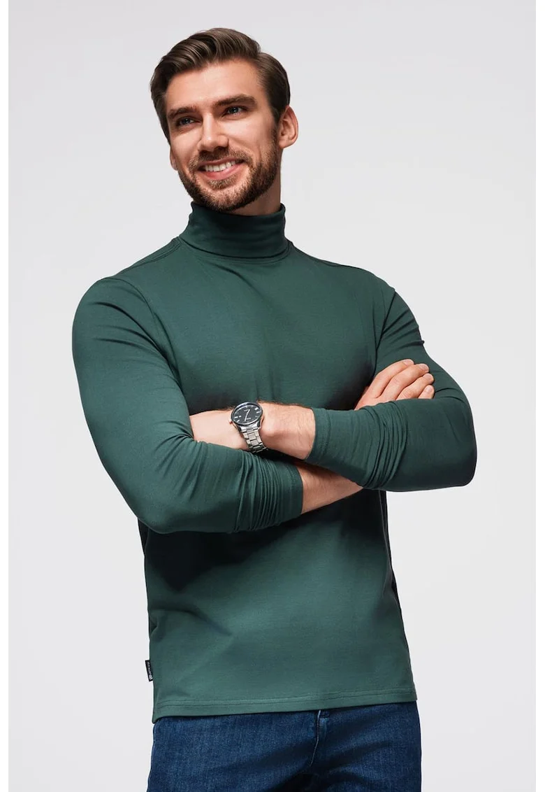 Bluza slim fit cu guler inalt, Verde inchis