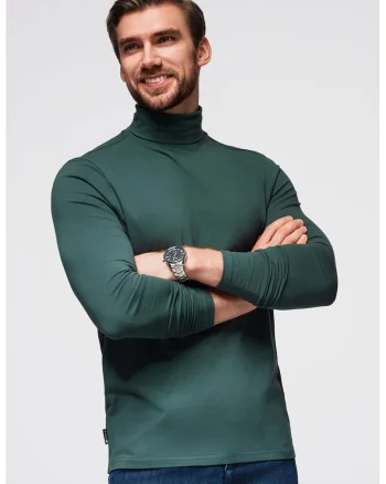 Bluza slim fit cu guler inalt, Verde inchis