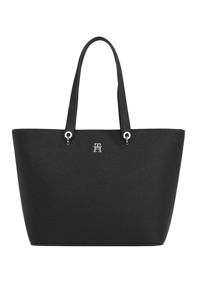Geanta shopper de piele ecologica Emblem, Negru