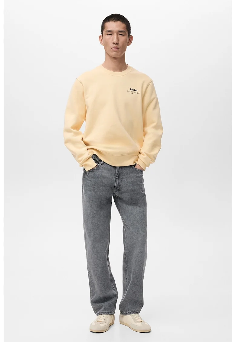 Bluza de trening cu imprimeu pe partea din spate, Crem