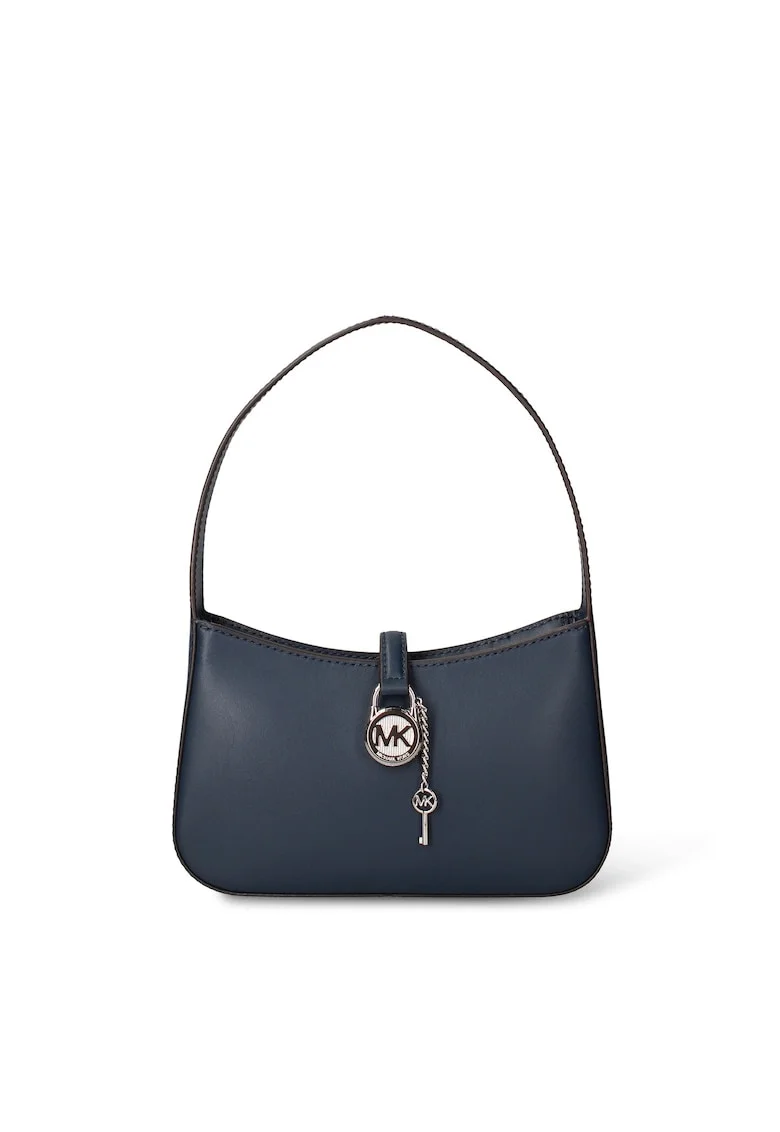 Geanta de piele cu maner si logo, Bleumarin
