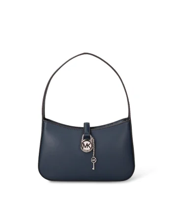 Geanta de piele cu maner si logo, Bleumarin
