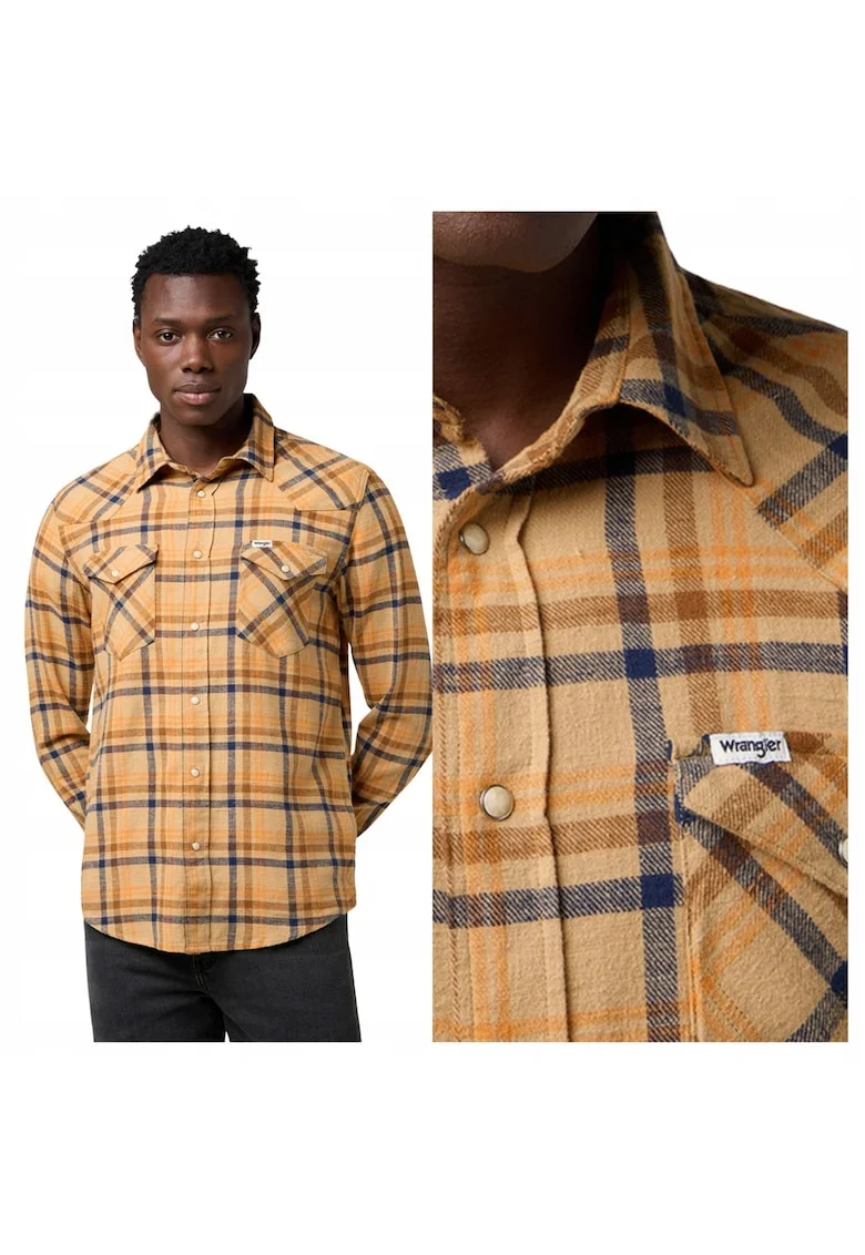 Camasa Pentru Barbati,  Marimea M, Maro, Western Shirt, Croiala Regular Fit, Model Drept Regular, Nasturi, 2 Buzunare