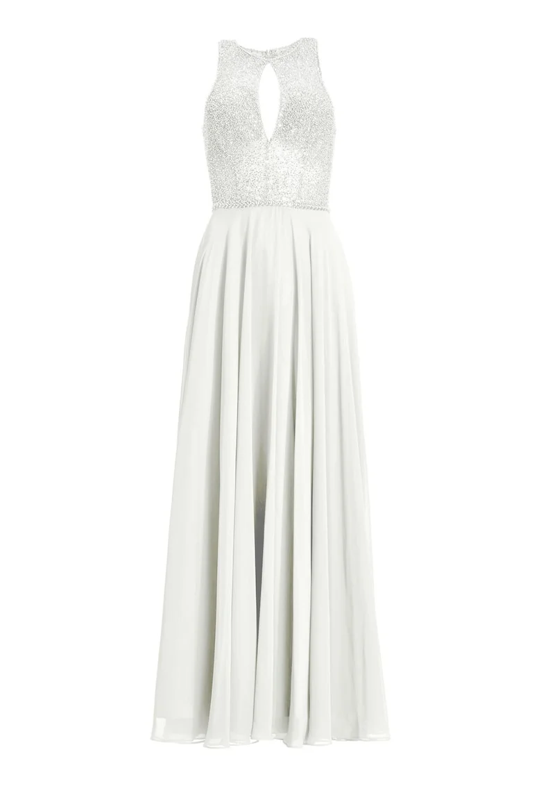 Rochie de seara,  fermoar, alb, poliester