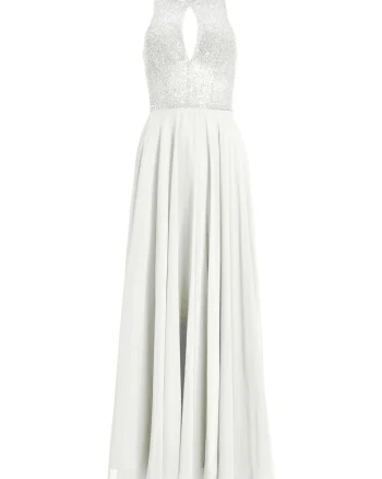 Rochie de seara,  fermoar, alb, poliester