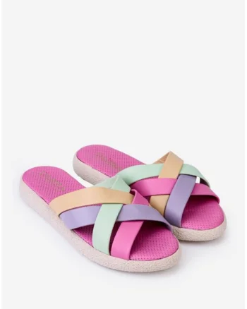Sandale tip papuc dama din piele multicolora