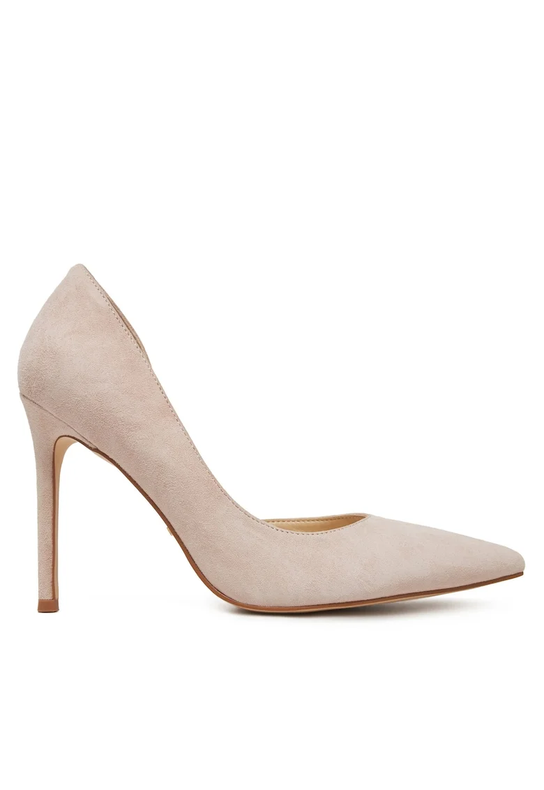Pantofi dama,  model DZ-09A, toc, nude, piele naturala