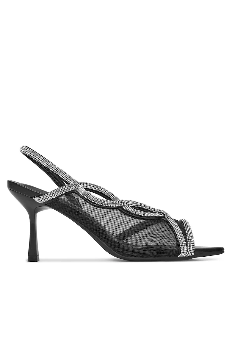 Sandale cu toc dama,  negru, plastic