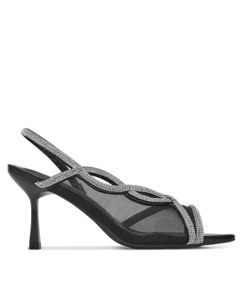 Sandale cu toc dama,  negru, plastic
