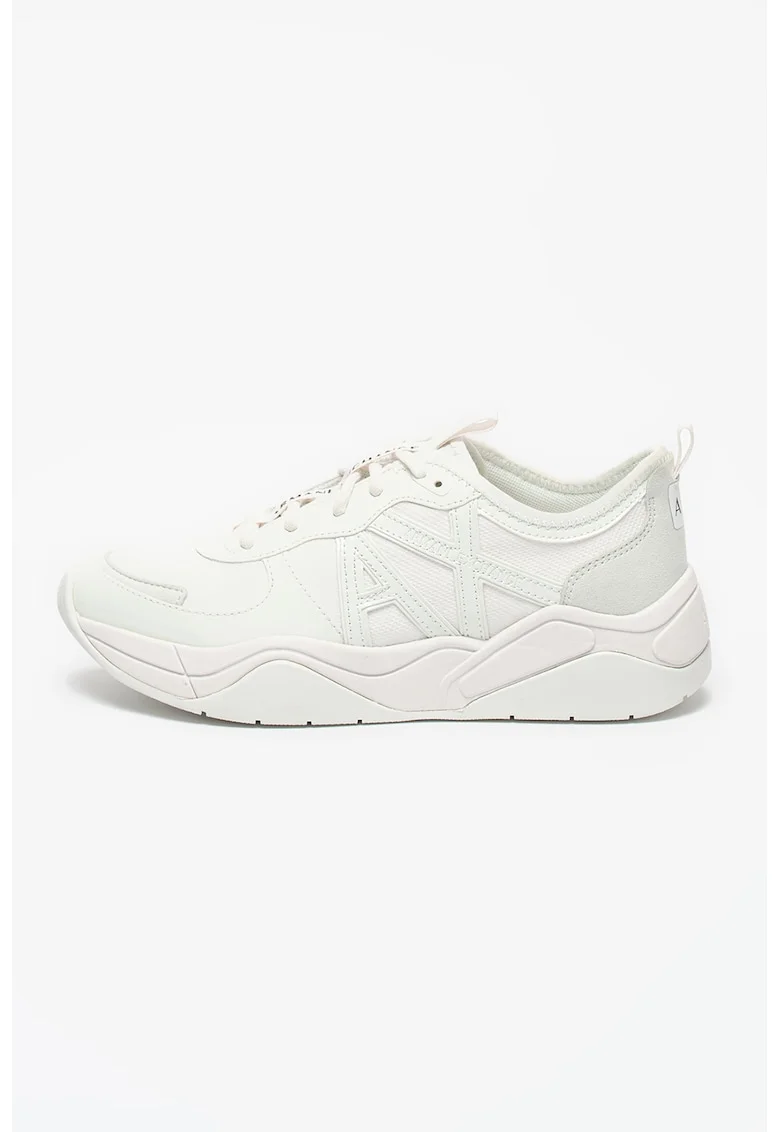 Pantofi sport din piele ecologica si material textil, Alb/Roz pal