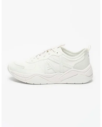 Pantofi sport din piele ecologica si material textil, Alb/Roz pal