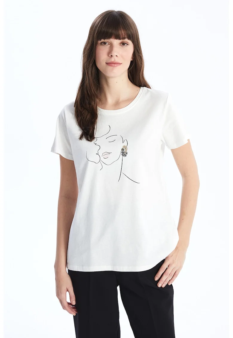 Tricou de bumbac cu imprimeu grafic, Alb optic