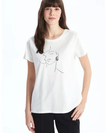 Tricou de bumbac cu imprimeu grafic, Alb optic