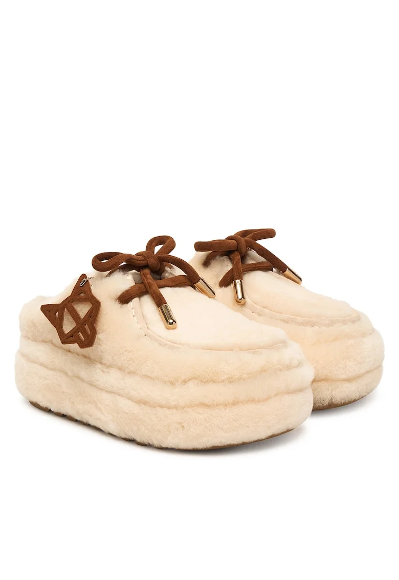 Papuci dama,  Suede/Shearling, culoare Nisip