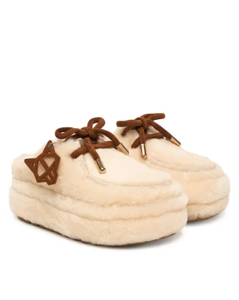 Papuci dama,  Suede/Shearling, culoare Nisip