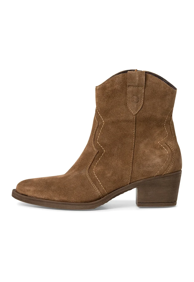 Botine cowboy cu fermoar, Caramel