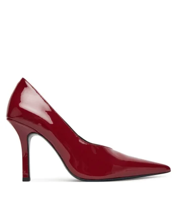 Pantofi dama,  toc, piele naturala, rosu lucios