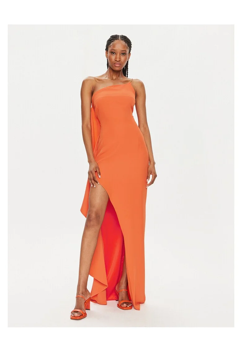 Rochie de seara dama  portocalie, fabricata din material de calitate,