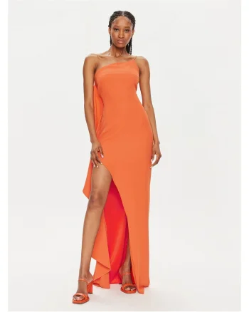 Rochie de seara dama  portocalie, fabricata din material de calitate,