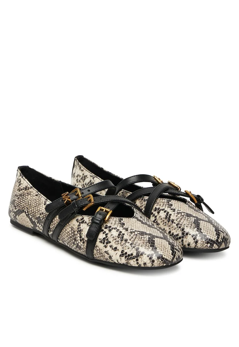 Balerini dama,  piele naturala, negru/bej