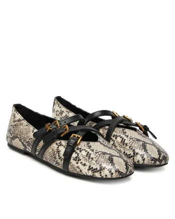 Balerini dama,  piele naturala, negru/bej