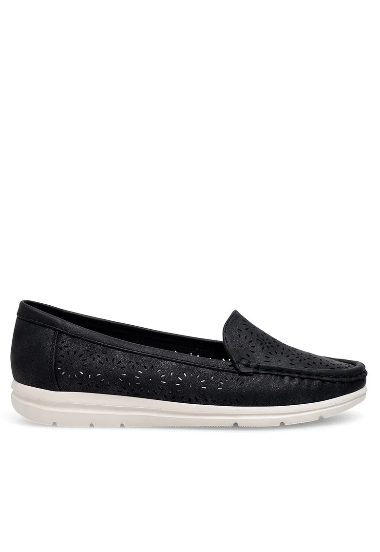 Mocasini dama,  negru, material textil