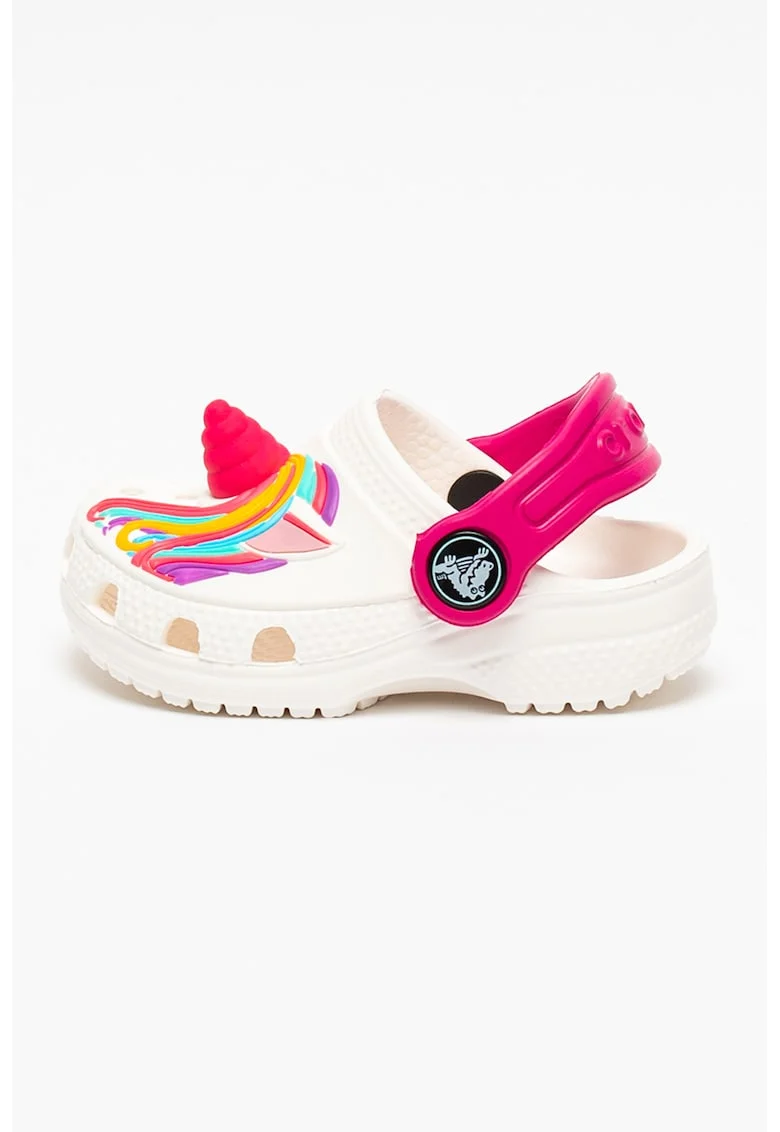 Saboti slingback convertibili cu model unicorn, Alb/Galben/Roz