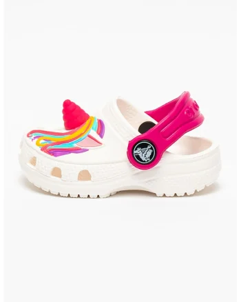 Saboti slingback convertibili cu model unicorn, Alb/Galben/Roz