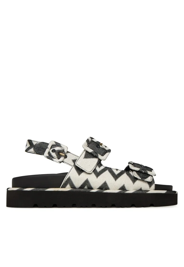 Sandale dama,  Alb/Negru, Textil