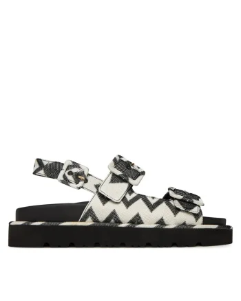 Sandale dama,  Alb/Negru, Textil
