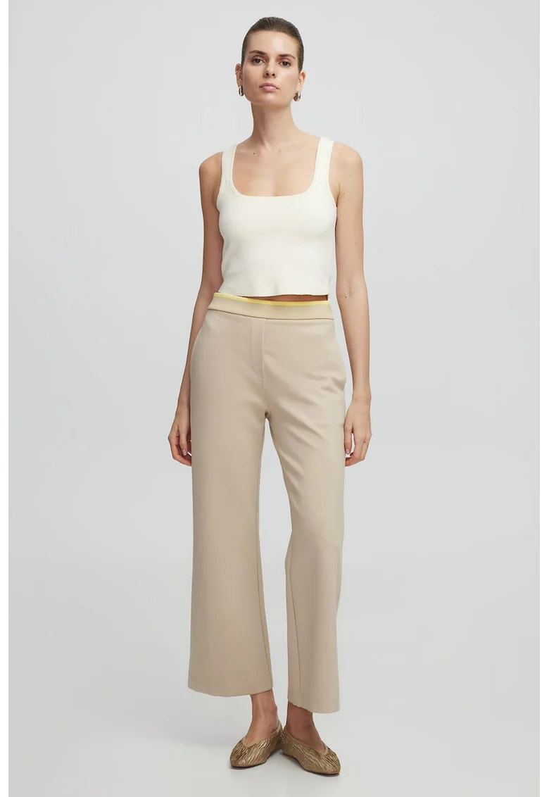 Pantaloni crop cu buzunare laterale, Maro camel