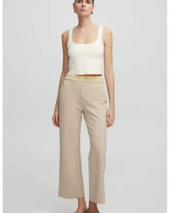 Pantaloni crop cu buzunare laterale, Maro camel
