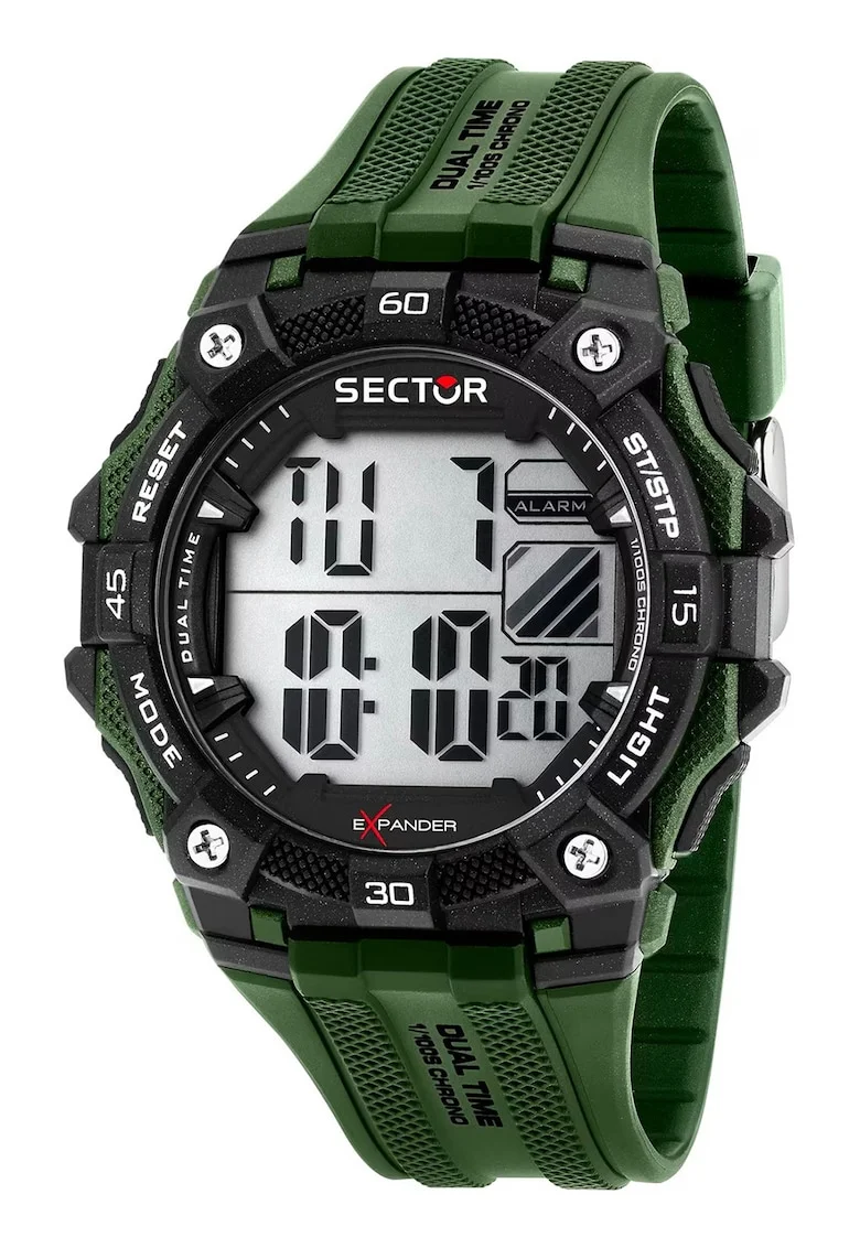 Ceas digital cu o curea din silicon, Verde/Negru