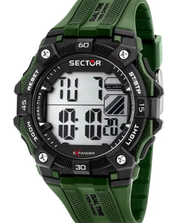 Ceas digital cu o curea din silicon, Verde/Negru