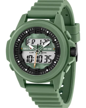 Ceas digital cu o curea din silicon, Verde/Negru