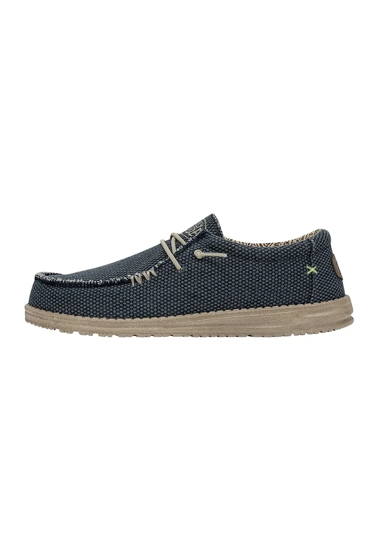 Pantofi din material textil cu logo brodat, Albastru inchis/Maro taupe deschis