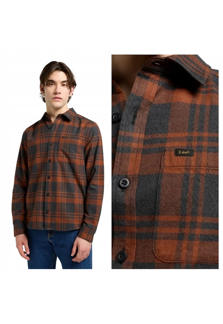 Camasa Pentru Barbati,  Marimea M, Maro, Leesure Shirt, Croiala Regular Fit, Material 100% Bumbac, Inchidere Nasturi, Buzunare 1