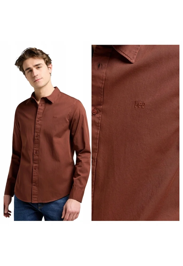 Camasa Pentru Barbati,  Marimea S, Maro, Patch Shirt, Croiala Regular Fit, Model Drept Regular, Inchidere Nasturi, 100% Bumbac