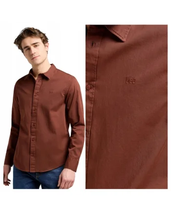Camasa Pentru Barbati,  Marimea S, Maro, Patch Shirt, Croiala Regular Fit, Model Drept Regular, Inchidere Nasturi, 100% Bumbac