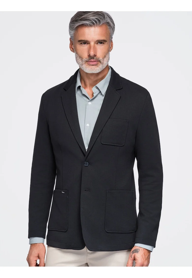 Sacou slim fit pentru barbati, cu trei buzunare si guler clasic M165, Negru