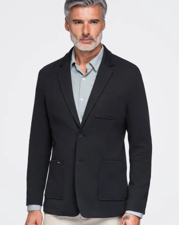 Sacou slim fit pentru barbati, cu trei buzunare si guler clasic M165, Negru